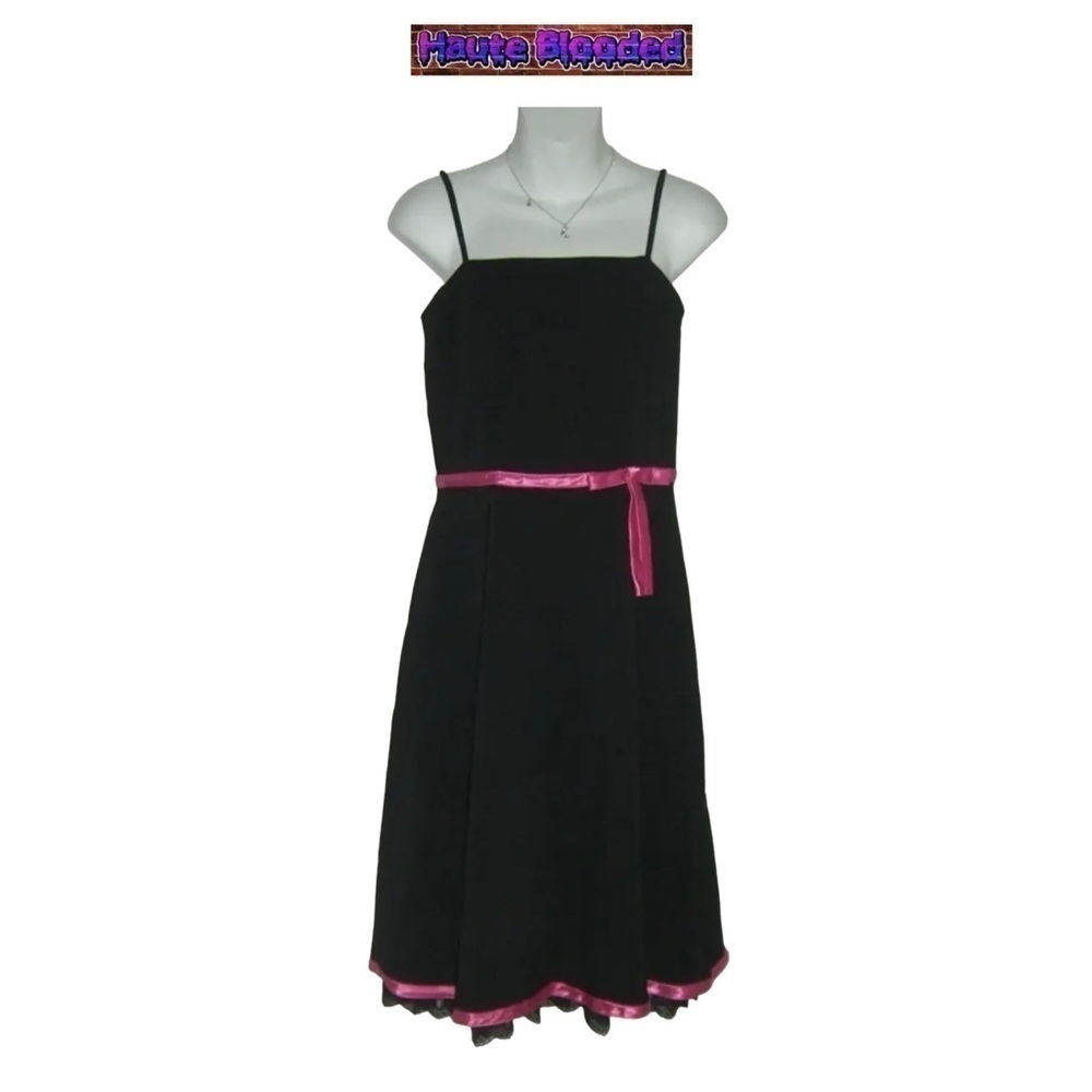 y2k Vintage Byer Too Black Dress Pink Satin Bow Lace 90s Rockabilly Petticoat